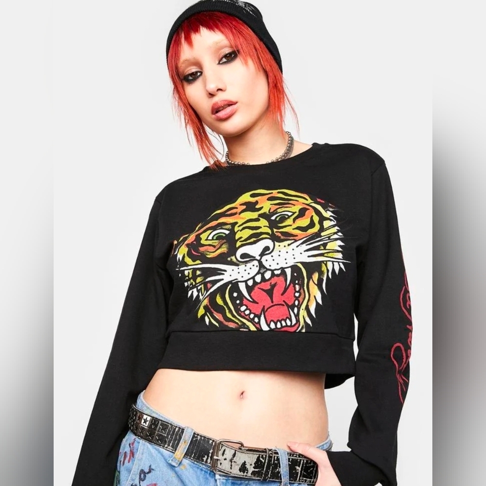 Ed Hardy Black Tiger Graphic Women's Sweater NWOT